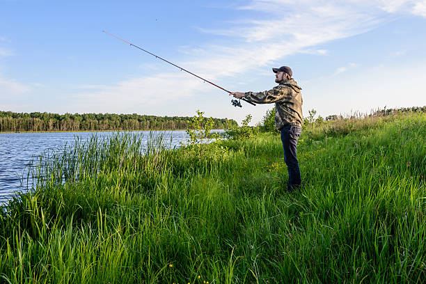 istock man on the river throws a spinning fishing 538662978