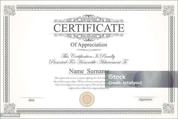 Retro Vintage Certificate Or Diploma Template Stock Illustration - Download Image Now - Certificate, Diploma, Template
