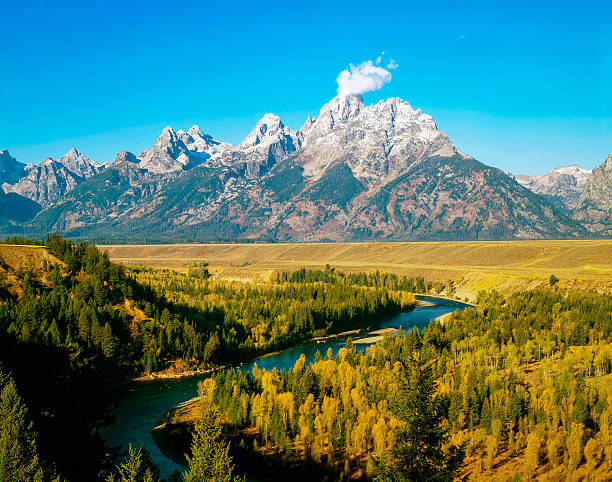Grand Teton and Snake River in Wyoming stock photo