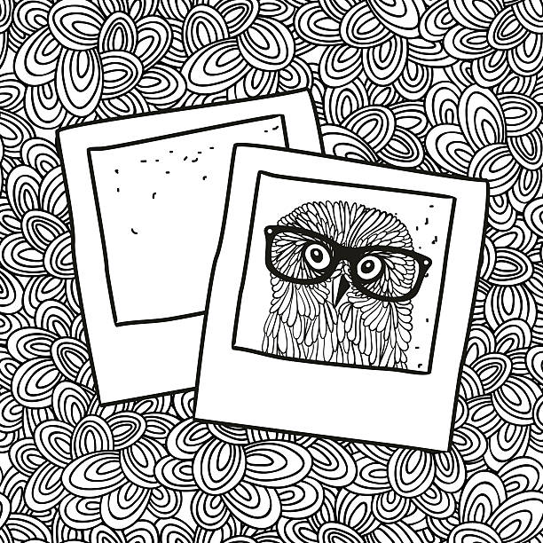 Doodle pattern with black and white photos image for coloring. Doodle pattern with black and white photos image for coloring. Vector illustration. background of a owl black and white stock illustrations