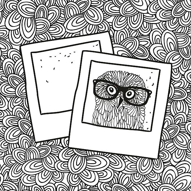 Vector illustration of Doodle pattern with black and white photos image for coloring.