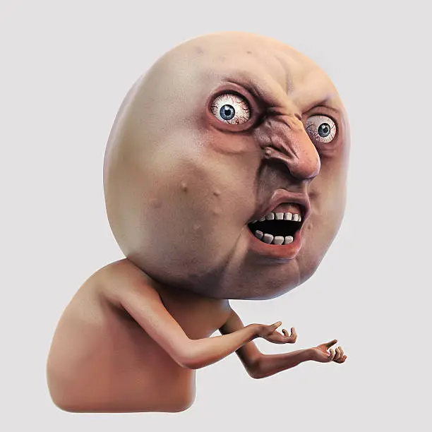 Internet meme Why You No. Rage face 3d illustration isolated