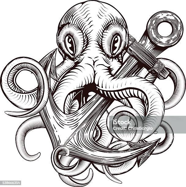 Octopus Holding Anchor Stock Illustration - Download Image Now - Anchor - Vessel Part, Octopus, Kraken