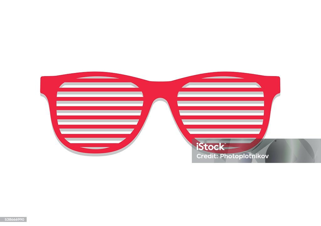 Shutter glasses. Concept brindled / latticed sunglasses, summer youth glasses red. Shutter glasses. Concept of brindled or latticed sunglasses, fashionable accessory, summer youth glasses. Shutter shades sun glasses isolated on white background Red stock vector