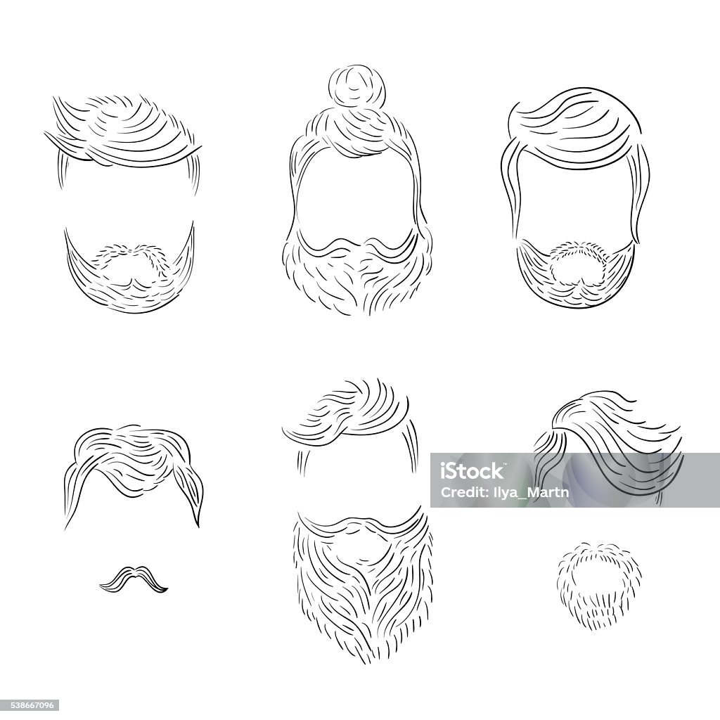 Set Of Mens Hairstyles Stock Illustration - Download Image Now - Long Hair,  Men, Beard - iStock
