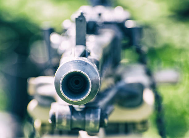 istock Close up photo of historical loaded machine gun, cold filter 538667356
