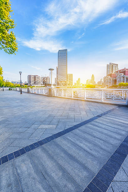istock empty floor and city skyline under blue sky 538667570