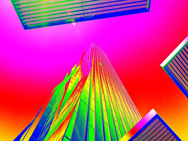 Thermal scan of  skyscraper sticking into sky. High concrete building. stock photo