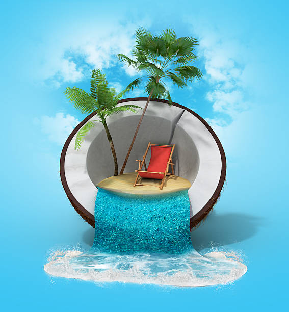 istock tropical island in coconut Travelling concept 3d render on gradi 538673104