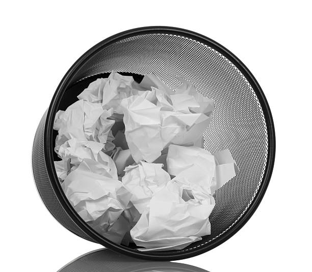 istock Waste basket with crumpled paper isolated on white background. 538674286