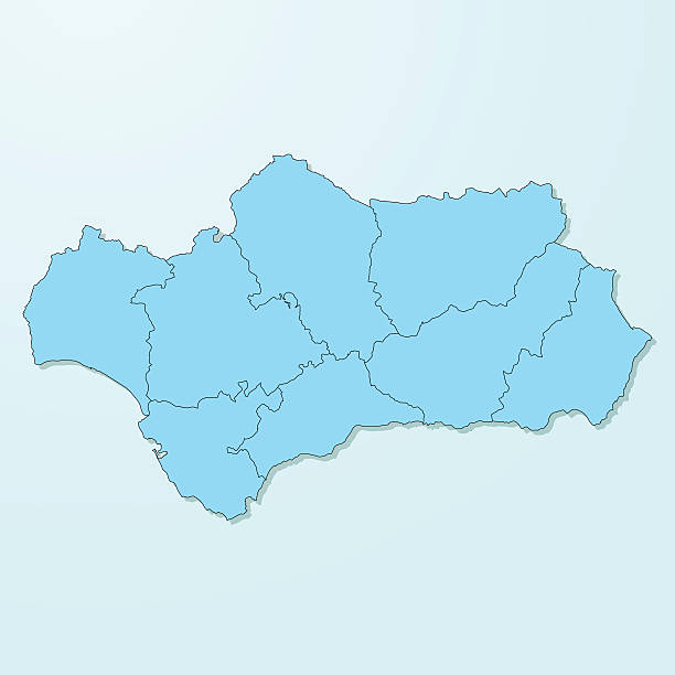 ilustraciones, imágenes clip art, dibujos animados e iconos de stock de andalucía azul sobre fondo degradado vector de de mapa - cadiz province