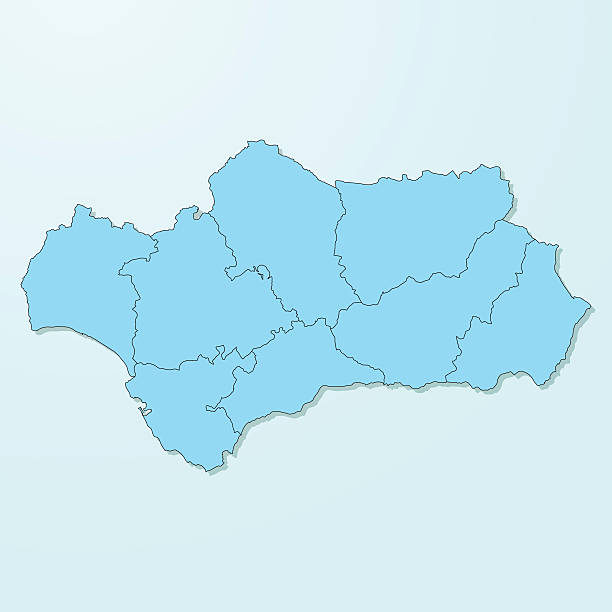 ilustraciones, imágenes clip art, dibujos animados e iconos de stock de andalucía azul sobre fondo degradado vector de de mapa - huelva province