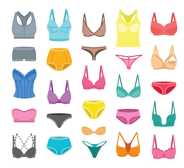 wanita pakaian dalam desain vektor ikon datar - beha pakaian dalam ilustrasi stok