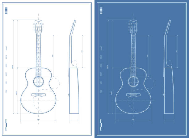 Vector Blueprint with Electric and Acoustic Guitar Vector Blueprint with Electric and Acoustic Guitar guitar designs stock illustrations