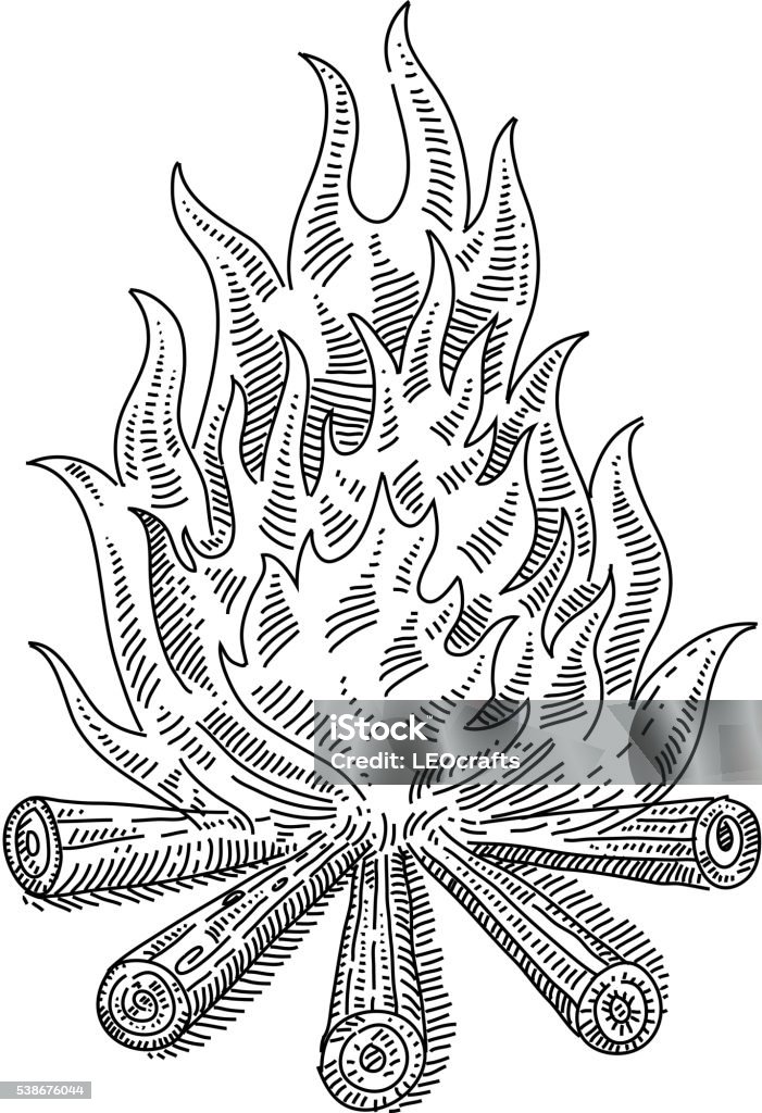 Campfire Drawing Line drawing of Campfire. Elements are grouped.contains eps10 and high resolution jpeg. Fire - Natural Phenomenon stock vector