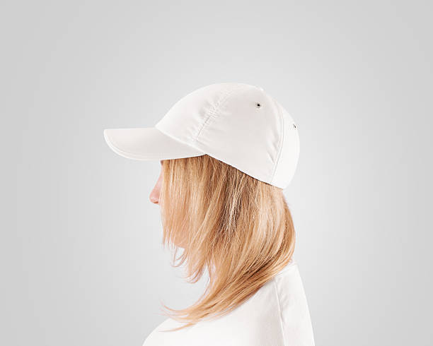 istock Blank white baseball cap mockup template, wear on women head 538676526