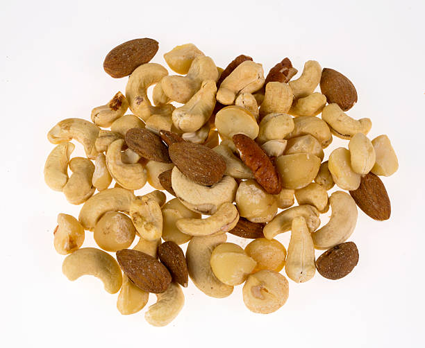 Mixed exotic nuts stock photo