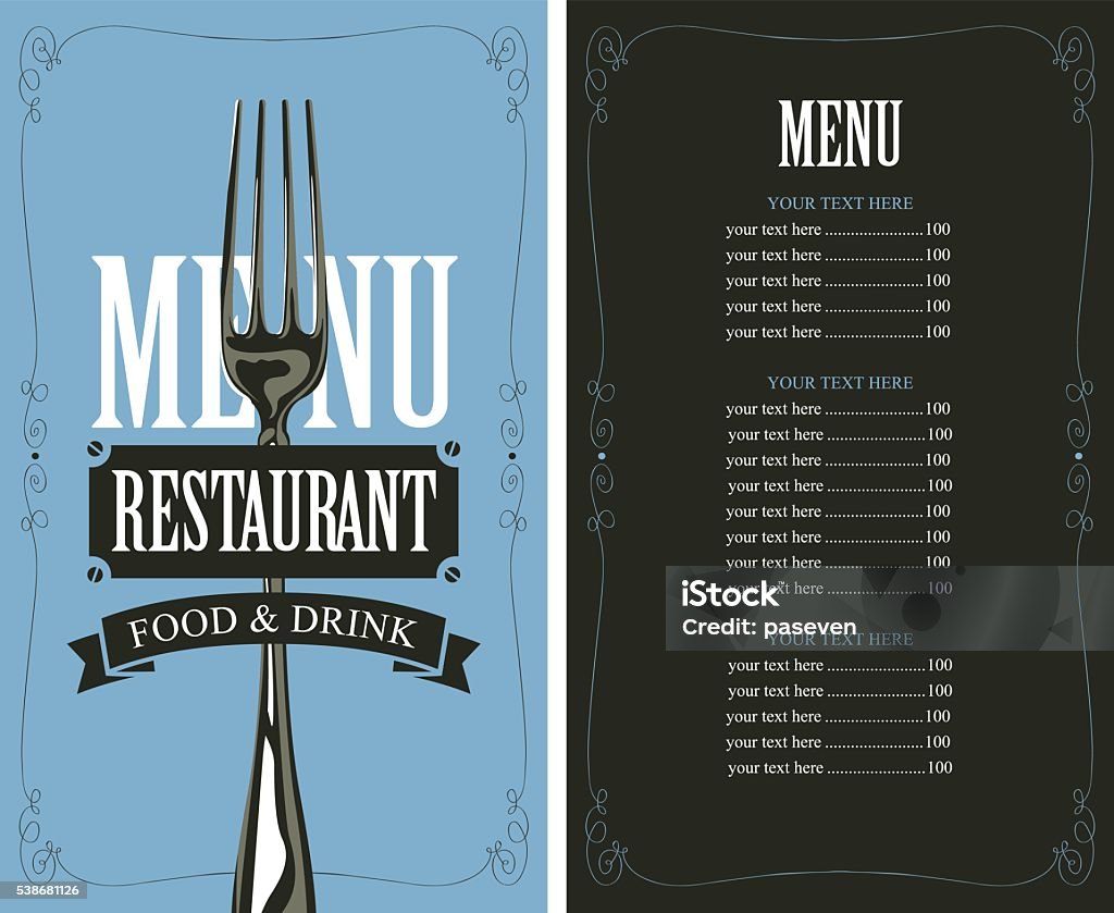 Menu With Fork Stock Illustration - Download Image Now - Blue, Design ...