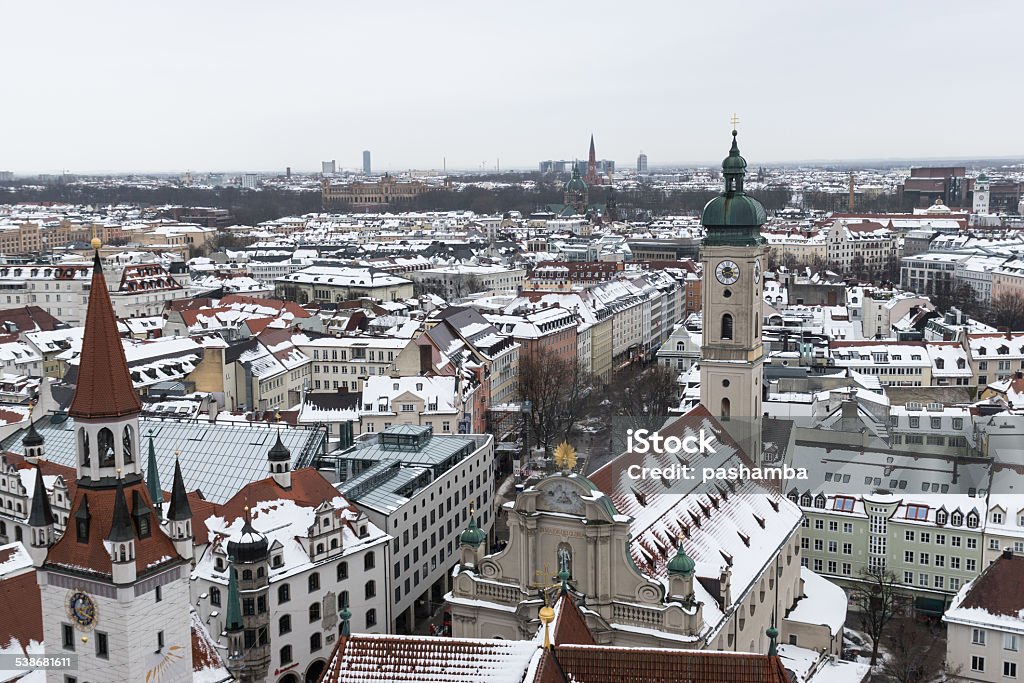 Aerial view of Munich city center in the winter Aerial view of Munich city center in the winter, Germany 2015 Stock Photo