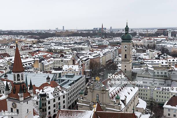 Aerial View Of Munich City Center In The Winter Stock Photo - Download Image Now - 2015, Aerial View, Ancient