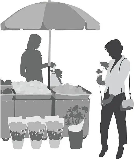 Vector illustration of Shopping For Flowers