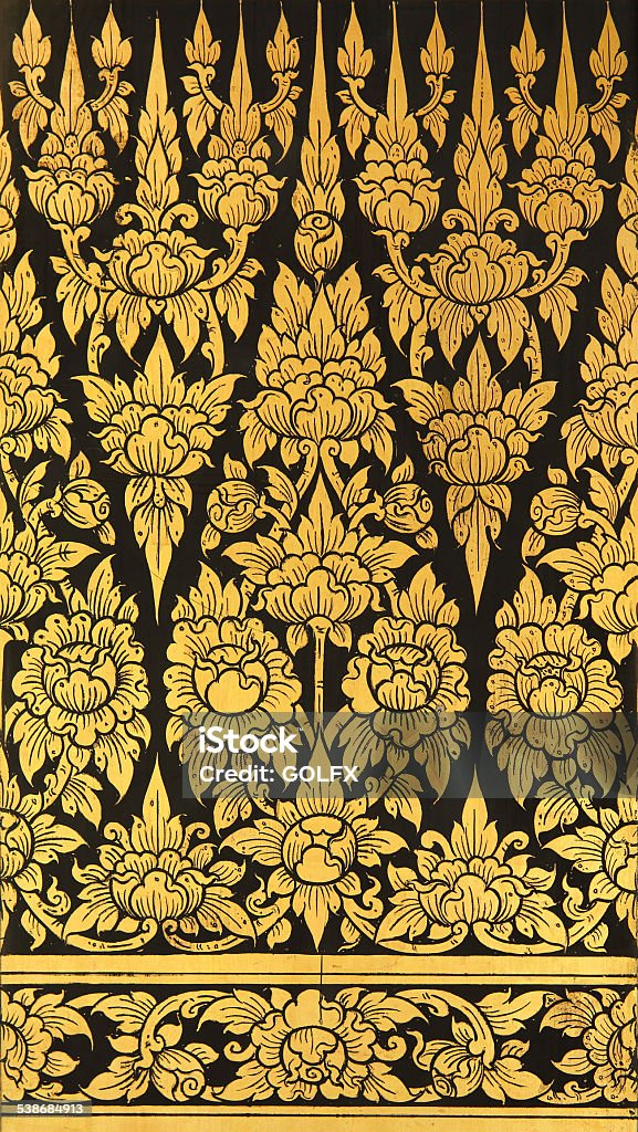 traditional Thai style art gold painting pattern on the door 2015 Stock Photo