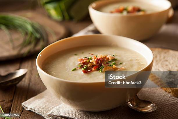 Homemade Creamy Potato And Leek Soup Stock Photo - Download Image Now - Soup, Cream - Dairy Product, Leek Soup