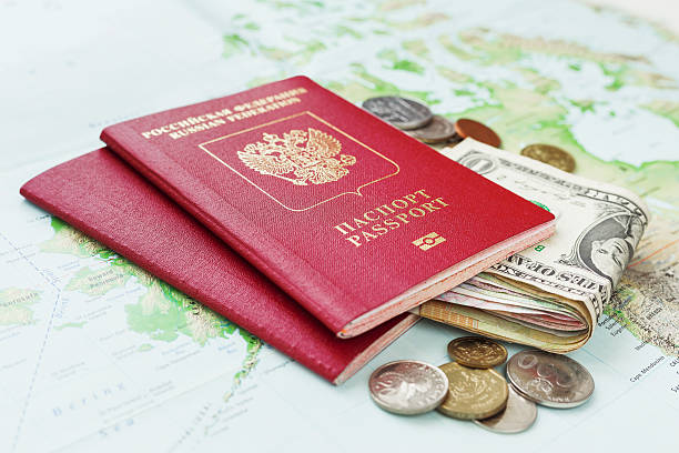 istock Travel background with passport, money and  map. 538687328