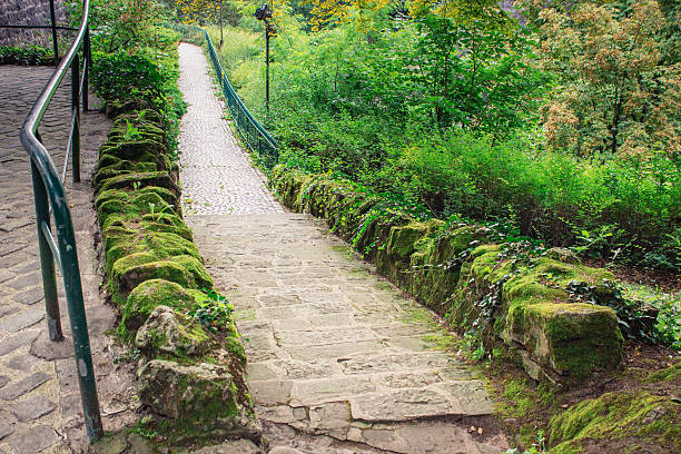 Cobblestone path in the city park of Luxembourg