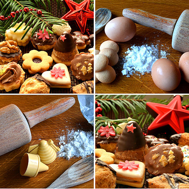 Collage of christmas sweets, baking supplies