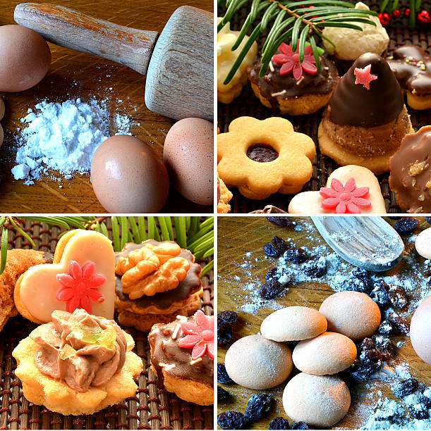 Collage of christmas sweets, baking supplies