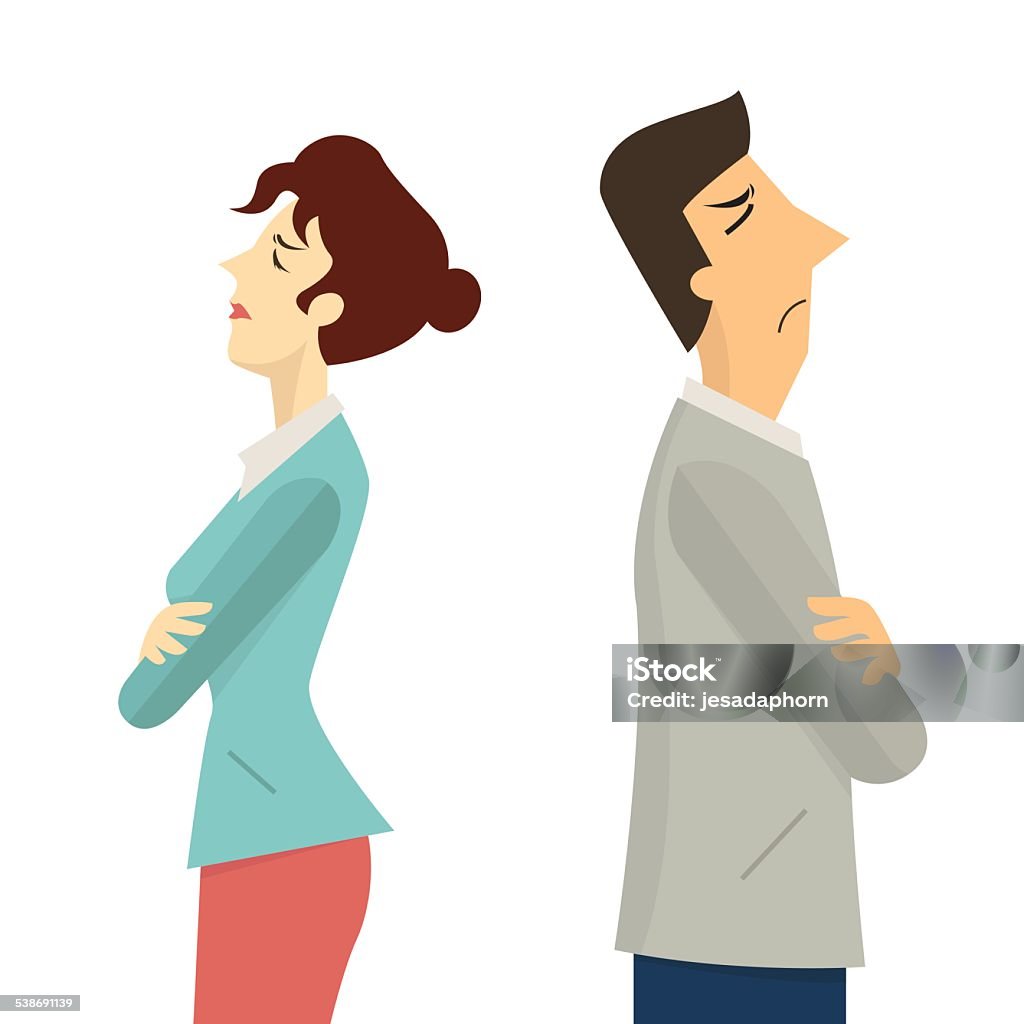 Man and woman conflict Businessman and woman turning their back to each other, businesss concept in conflict, angry, arguing, breakdown, or divorce. Couple - Relationship stock vector