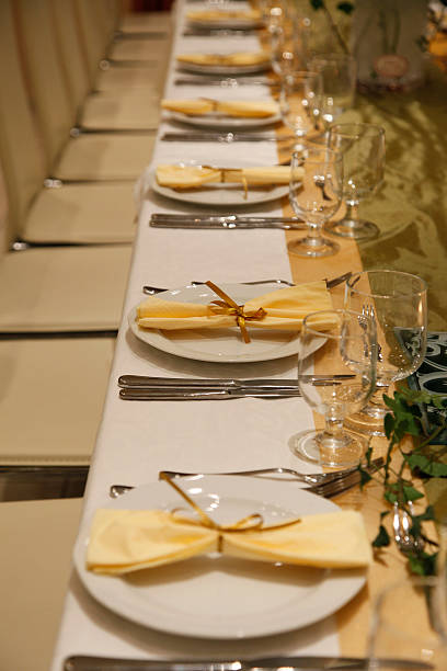 istock decorated table with served plates and wine glasses in row 538702043