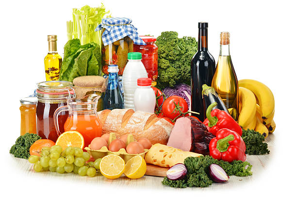 istock Composition with variety of grocery products isolated on white 538703759