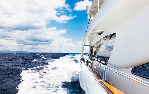 istock Yacht Sailing. High speed. Sea. Waves. Moody Sky. 538705329
