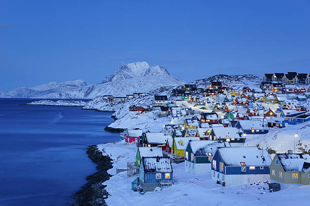 Nuuk Old Town Twilight stock photo