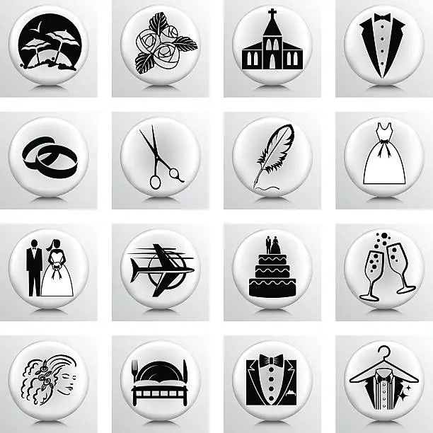 Vector illustration of Round Icon Set Wedding And Marriage