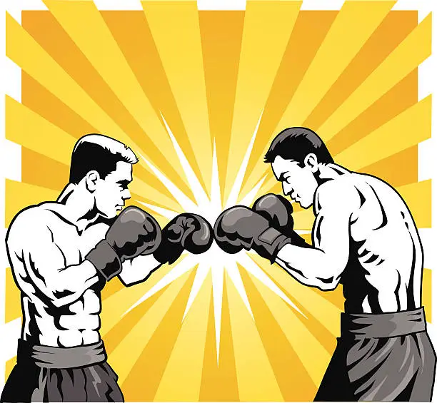 Vector illustration of Boxers in Black and White on Orange Background