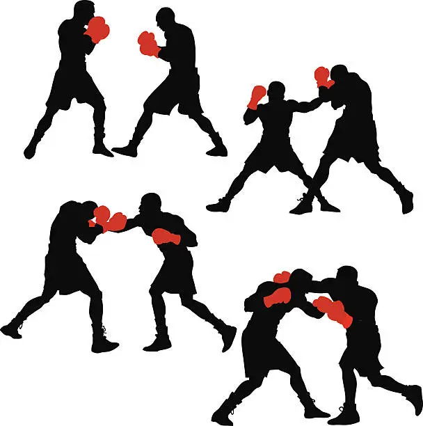 Vector illustration of Boxing Silhouettes Set