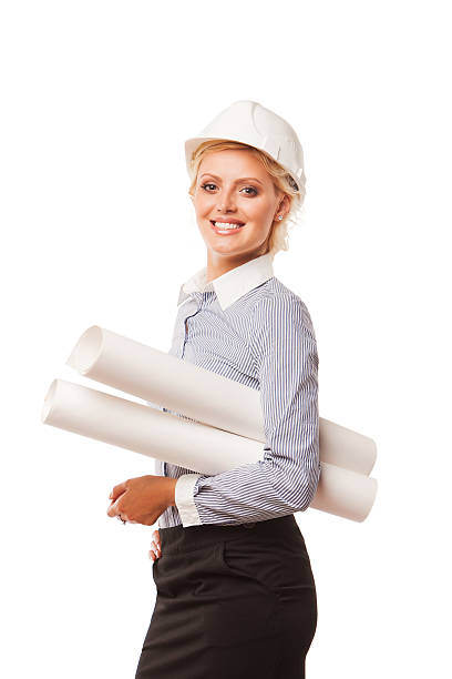 istock businesswoman architect holding blueprints isolated on white 538706751