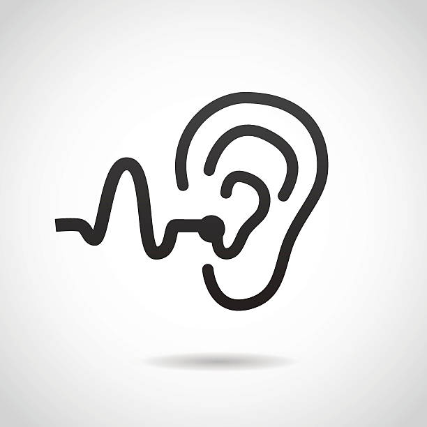 слуховой поддержки значок, изолированные на белом фоне. - equipment human ear sound music stock illustrations