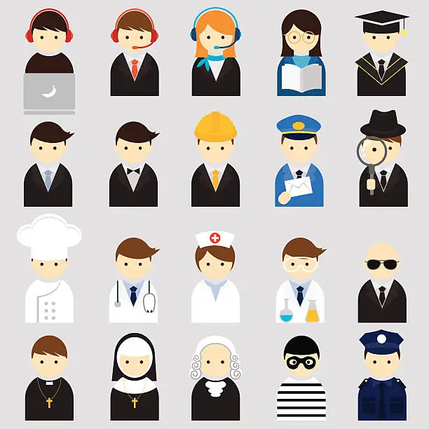 Vector illustration of Various People Symbol Icons Occupation Set