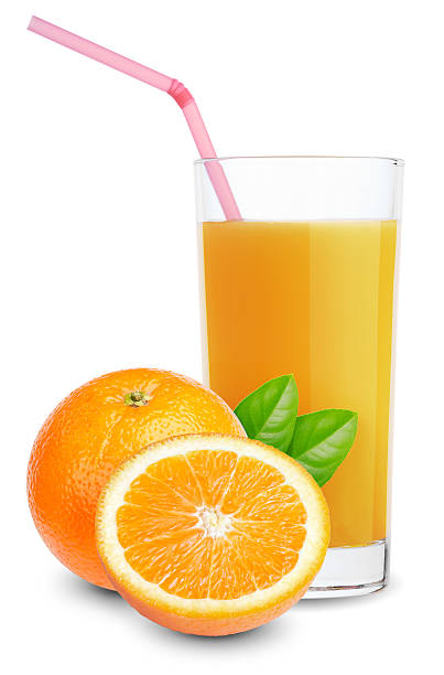 jus d'orange - isolated on white orange juice ripe leaf photos et images de collection