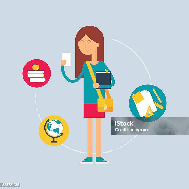 Character Student Education Concept Vector Illustration Fla Stock Illustration - Download Image Now