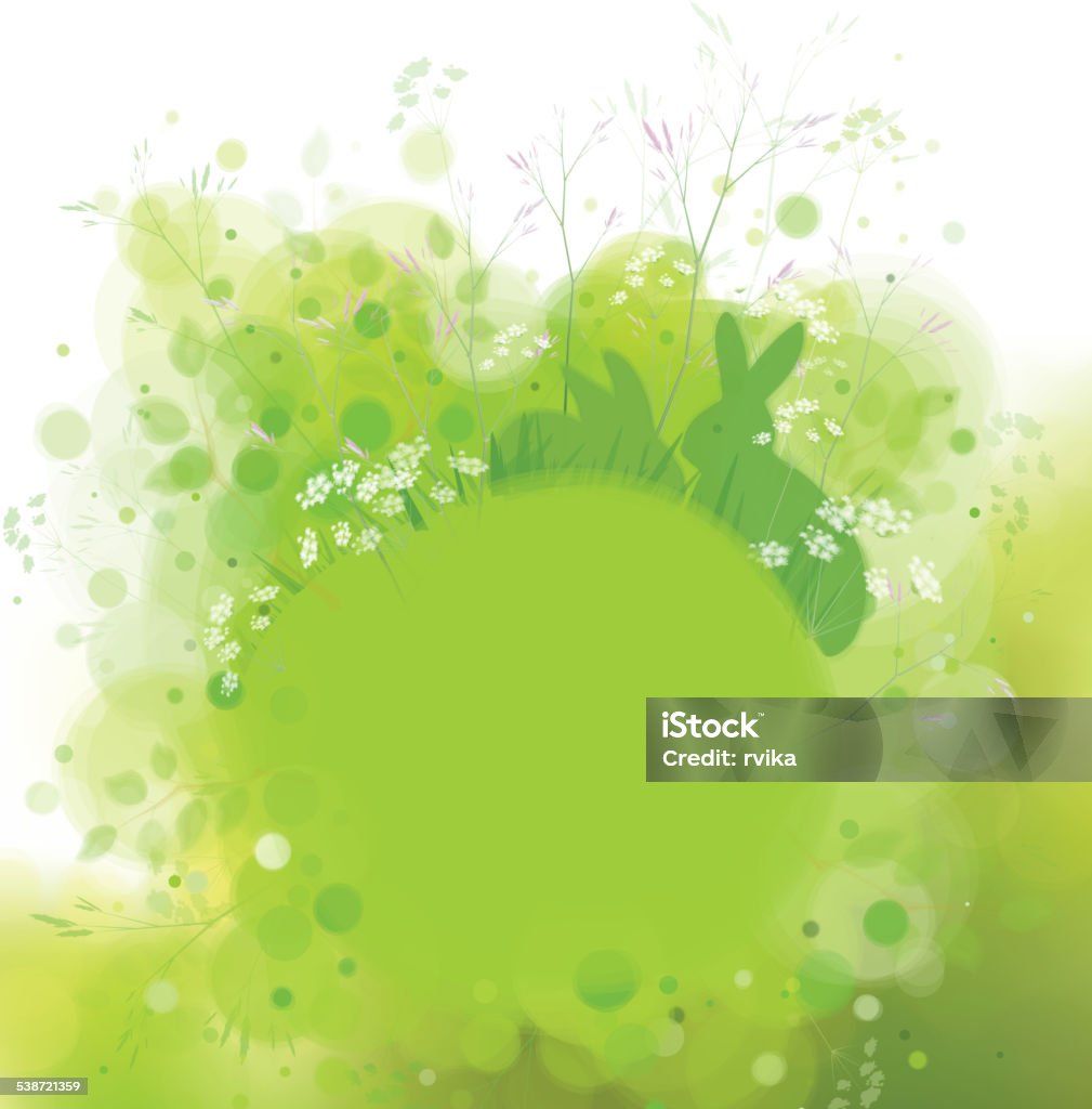 Vector spring background, rabbits in grass. Background is my creative handdrawing and you can use it for Easter, spring, summer design and etc, with space for text,  made in vector, Adobe Illustrator 10 EPS file, transparency effects used in file. 2015 stock vector