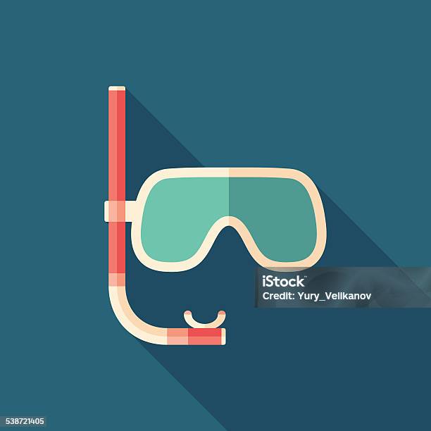 Diving Mask With Snorkel Flat Square Icon With Long Shadows Stock Illustration - Download Image Now