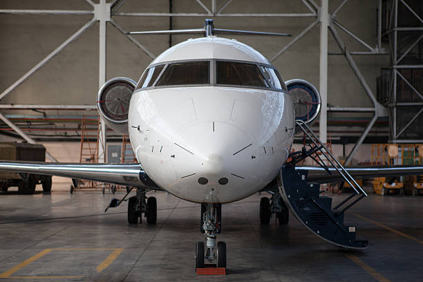 istock Business jet airplane stays in hangar. 538722031