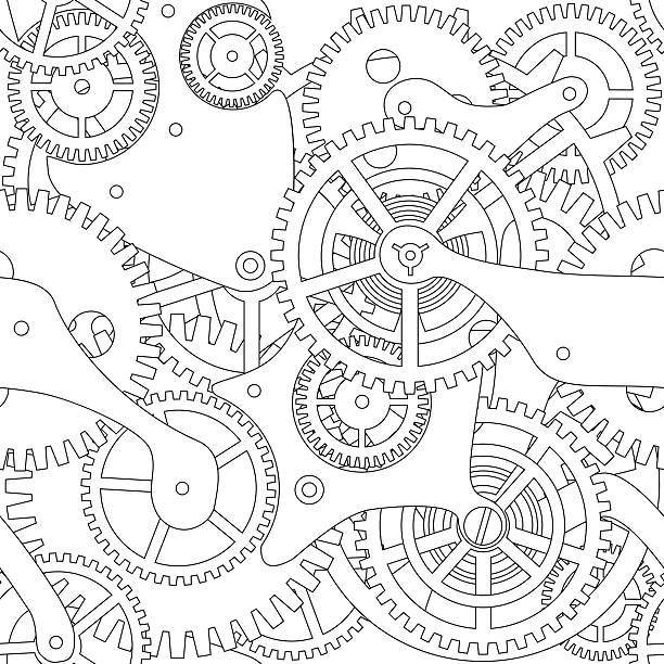 Gear vector seamless texture Seamless texture of gear and cogwheel in black and white. clock designs stock illustrations