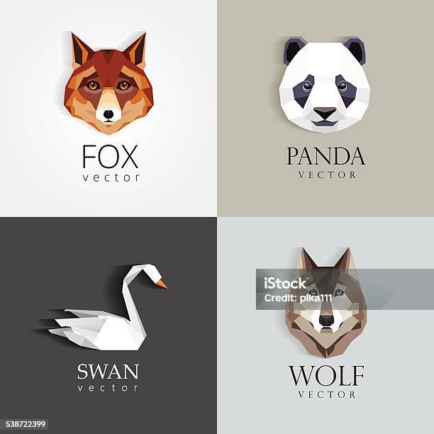 Low Polygon Style Animals Swan Fox Panda Wolf Icons Stock Illustration - Download Image Now