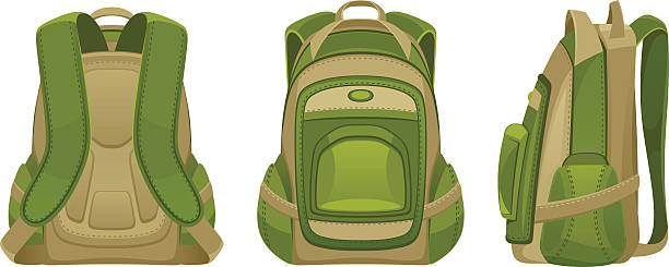 Green backpack Green backpack on a white background strap stock illustrations